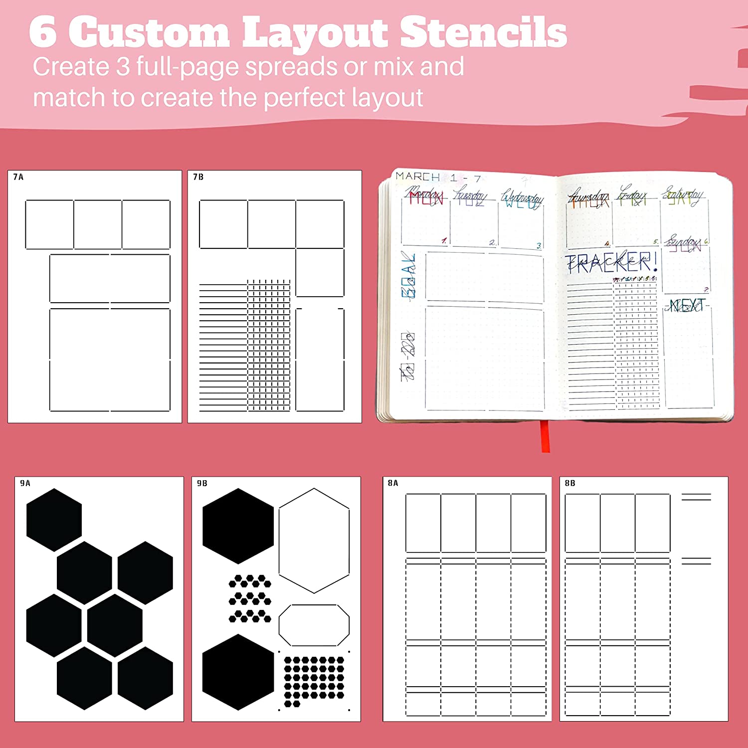 Notebook Dotted A5 - 6Pack Reusable Plastic Weekly Layouts Journal