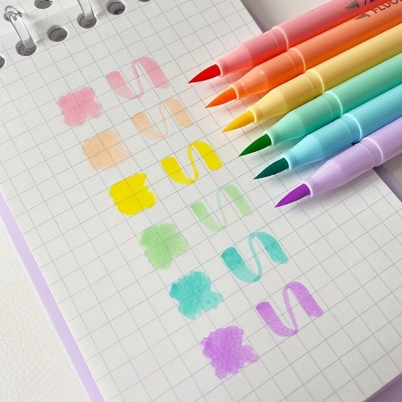 Highlighter Set Pastel - 6pcs Soft Brush Fluorescence Pen Set