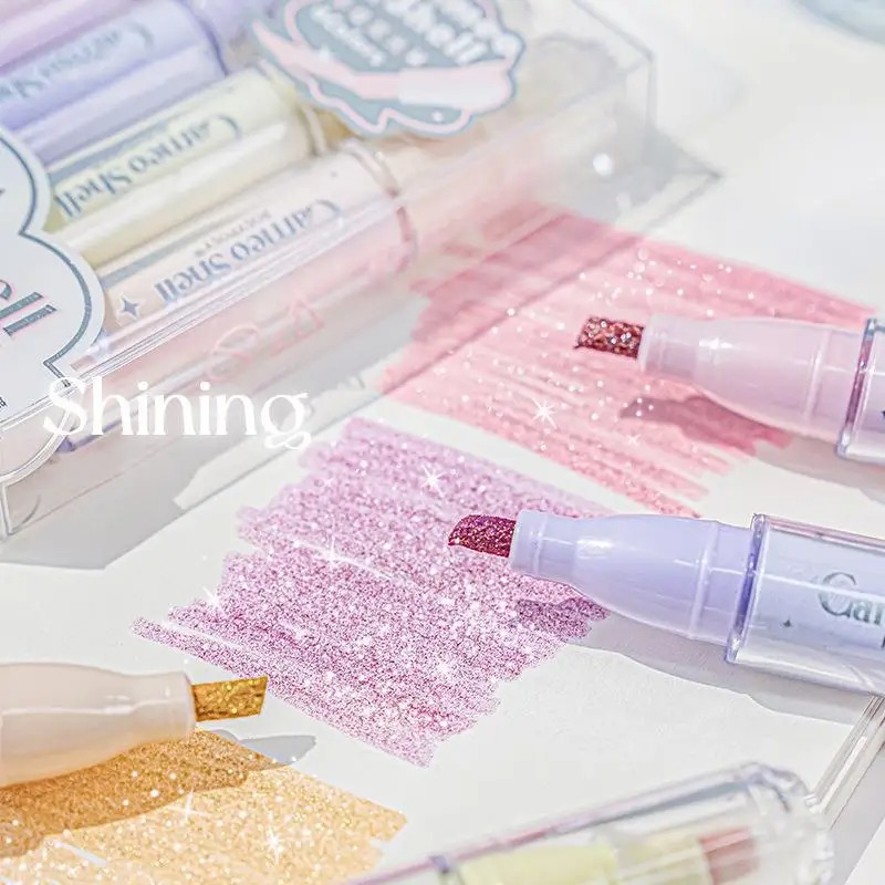Highlighter Set Pastel - 4 Colors/Set Glitter Highlighters Pen Fine