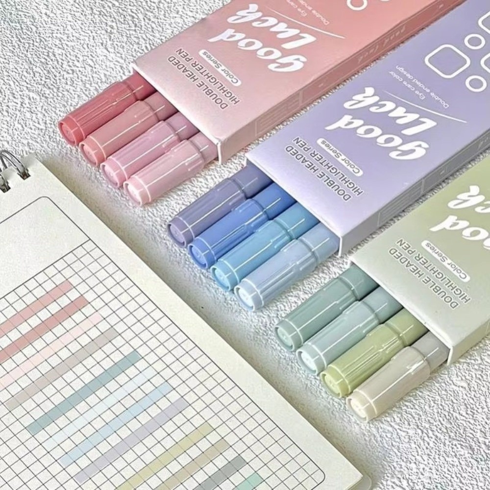4pcs/set Creative Dual Tip Hig - Highlighter Set Pastel ulasan dan harga