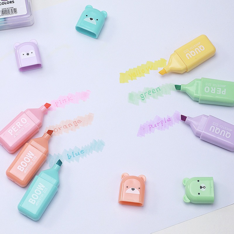 4/6/12 Pcs Kawaii Bear Highlig - Highlighter Set Pastel ulasan dan harga