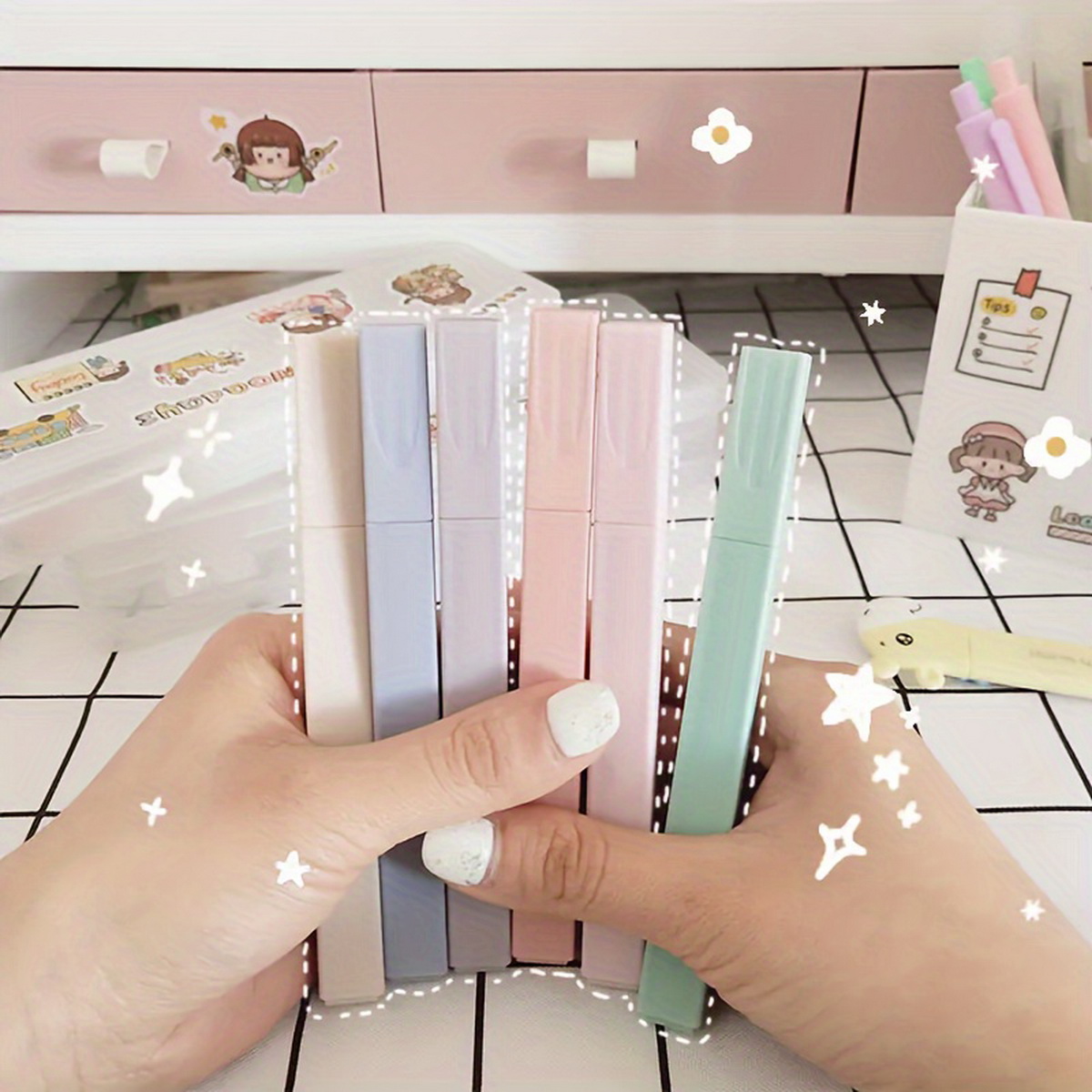 6/12pcs Assorted Color Highlig - Highlighter Set Pastel ulasan dan harga
